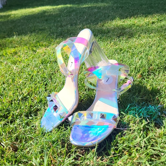 Forever 21 Strappy Prismatic Heels, Size 7 NWOT - Picture 2 of 11